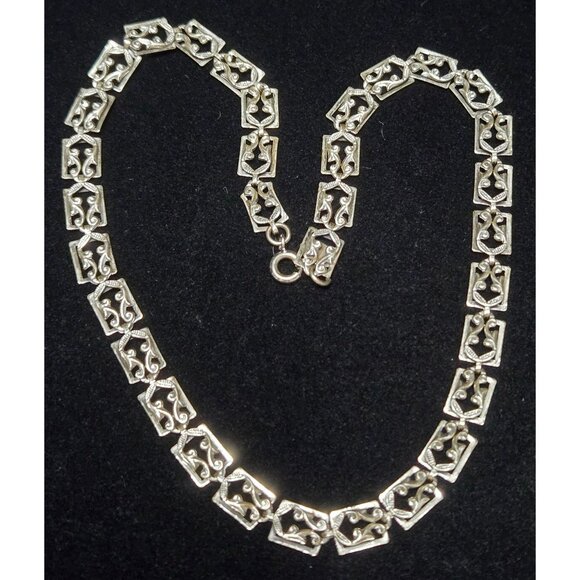 Vintage 1950's Danecraft Sterling Silver Scroll Choker Necklace - Picture 1 of 4